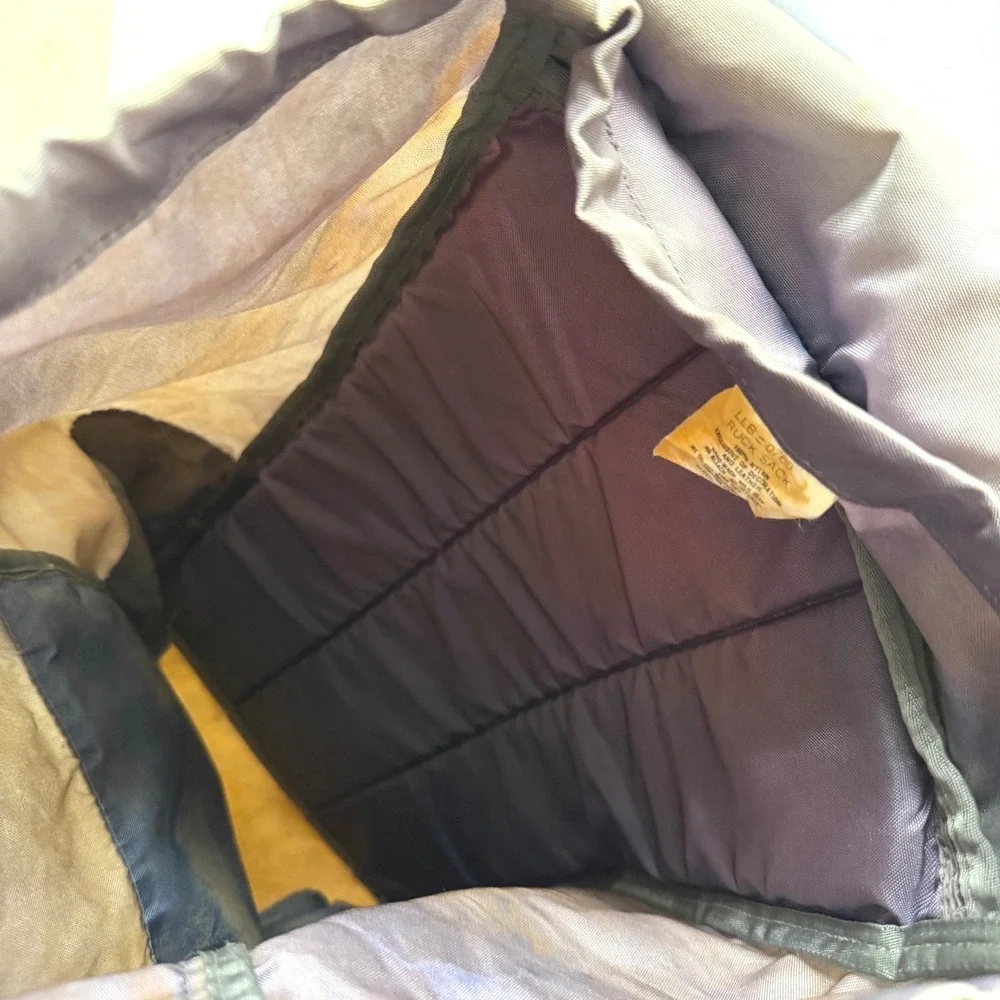 Vintage 80's LL Bean Rucksack Backpack Olive Green Tan Nylon Korea LLB 0760 Mens